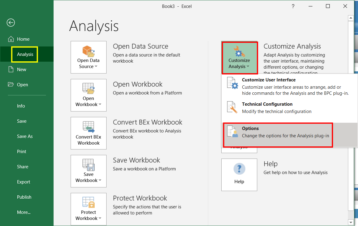 Как включить sap analysis в excel